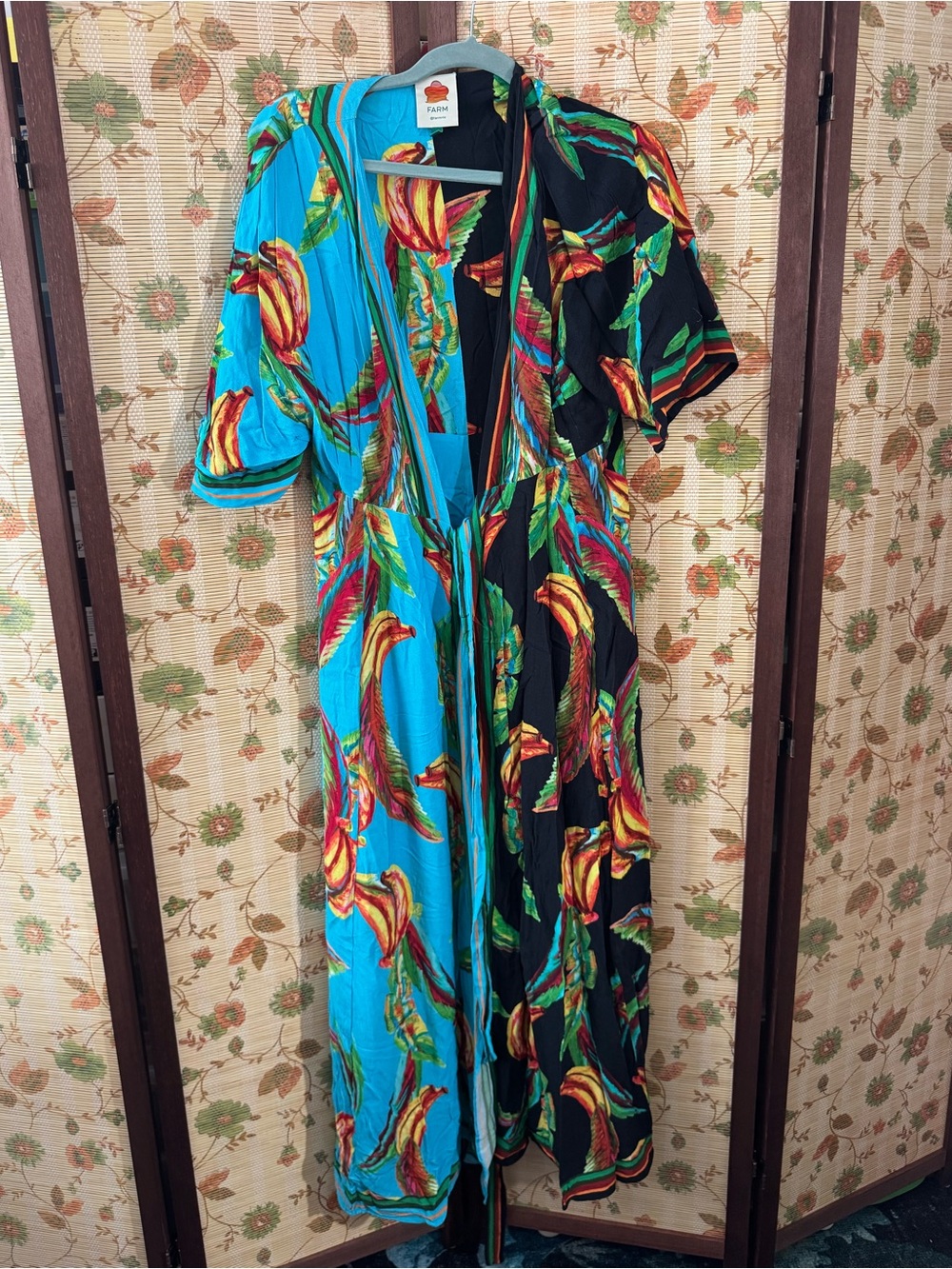 Tropical Floral Wrap Maxi Dress in Turquoise & Black